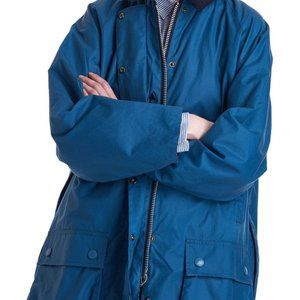 barbour x alexachung - edith waxed jacket in denim blue - us size 2 uk 6